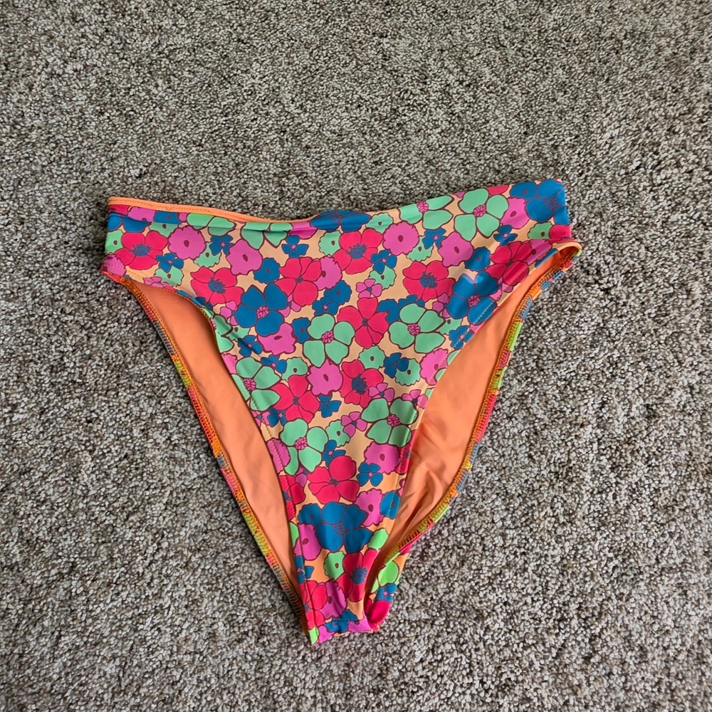 Frankies Bikinis Floral High Waisted Bikini Bottoms Women Medium Multi Color 60s